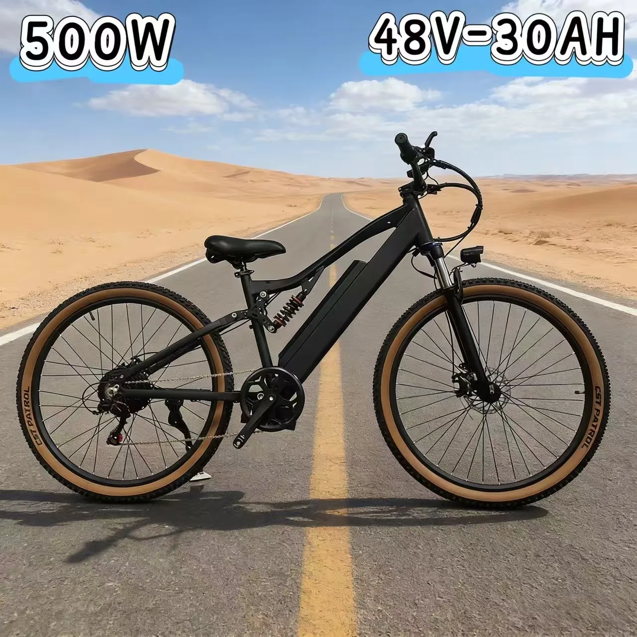 

Black electric bicycle 500W motor 48V 30AH long endurance battery electric bike, worry-free long-distance riding E-bike