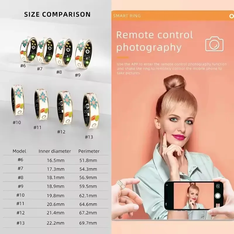 أزياء السيدات اللون المينا حلقة ذكية الإناث الفولاذ المقاوم للصدأ ذكي البنصر IP68 مقاوم للماء اللياقة البدنية الرياضة المقتفي