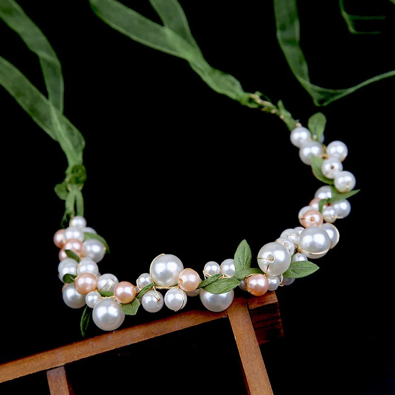 سوبر الخيال شونين على غرار الورقة الخضراء اللؤلؤ زهرة حلقة دبوس الشعر أداء ملحق ورقة فيونكة شعر مضفر أغطية الرأس عقال