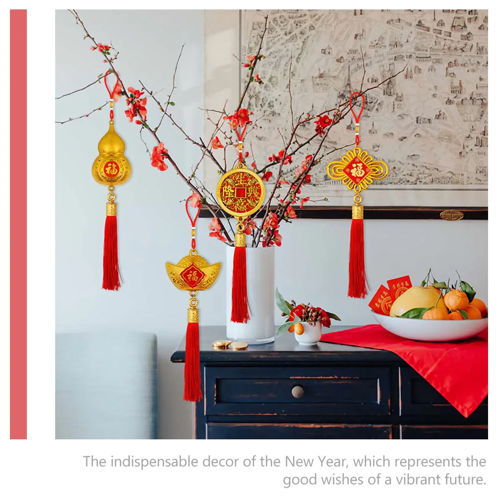 

4Pcs Chinese New Year Pendant Festival Bonsai Hanging Decoration Spring Festival Supplies Traditional Chinese Knot Ornament