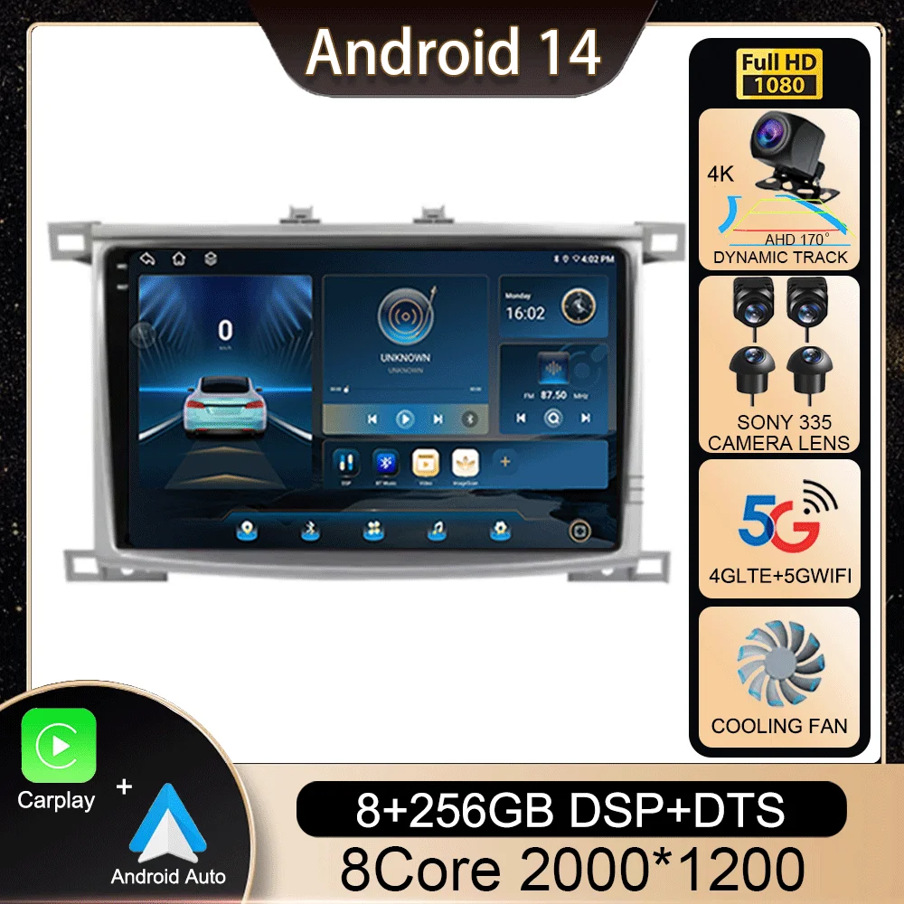 Android 14 For Toyota Land Cruiser LC 100 2002 - 2007 For Lexus LX470 J100 2 II 2002 - 2007 GPS Multimedia Player Navigation