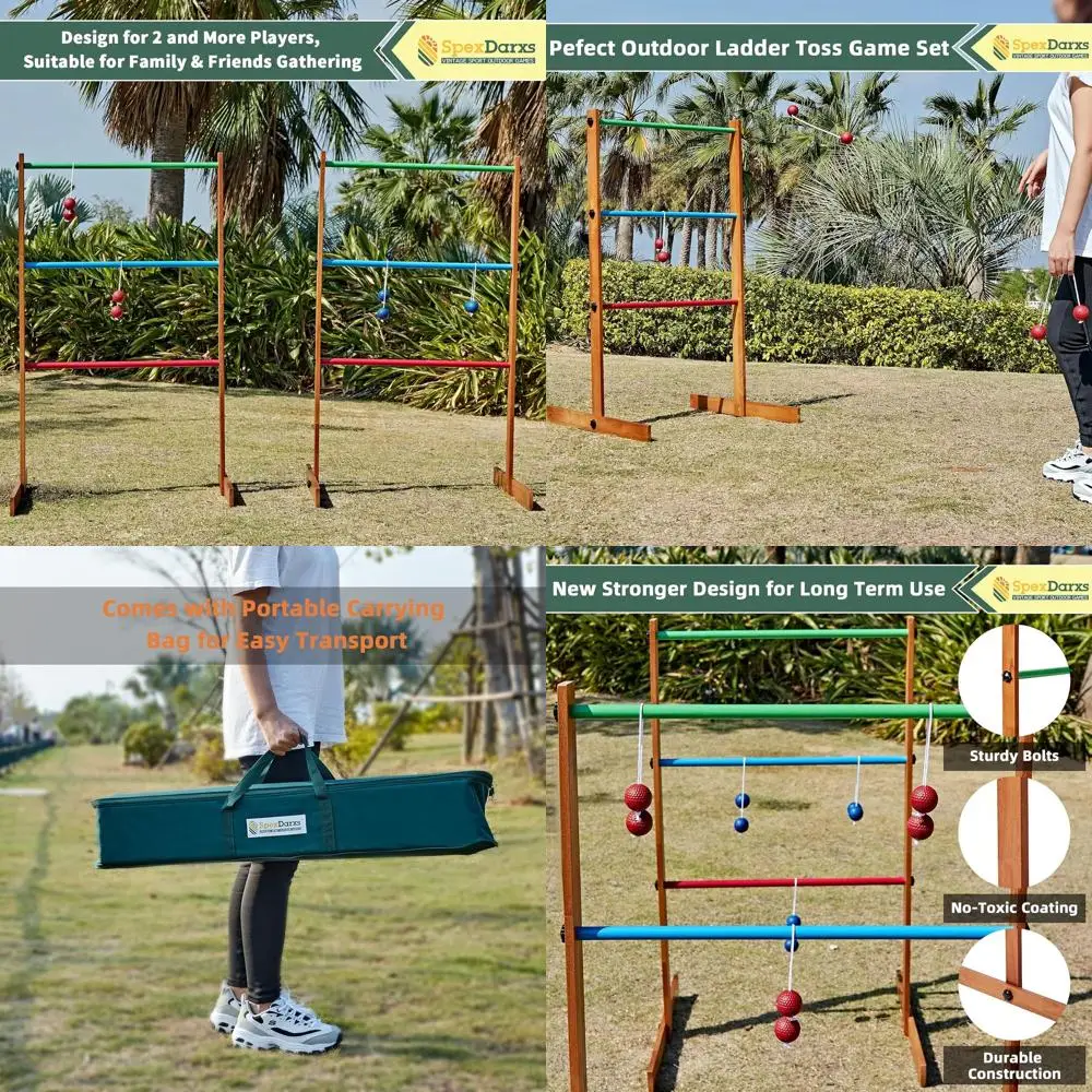 لعبة رمي السلم في الهواء الطلق، مجموعة رمي الجولف الخشبية مع 6 كرات بولاس وحقيبة حمل، ألعاب الفناء الخلفي للمراهقين والكبار وF #1