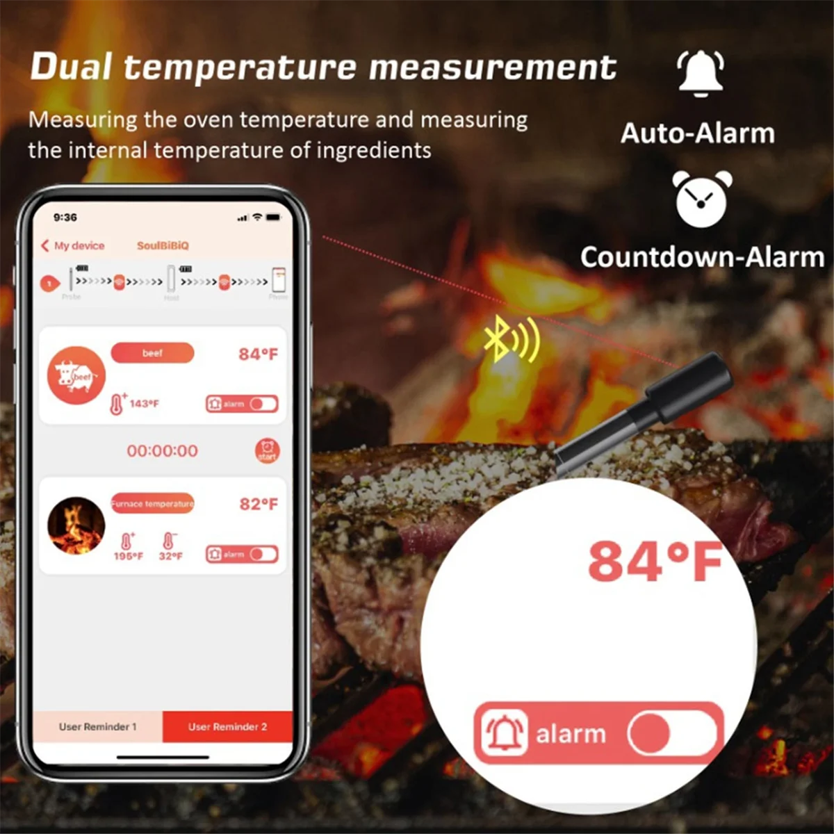 Wireless Meat Food Thermometer for Cooking Oven Grill BBQ Steak Turkey Kitchen APP Smart Digital Bluetooth Barbecue