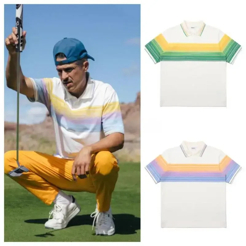 

2024 Golf Clothing Men's Breathable Quick-drying Elastic Short-sleeved Golf Polo Shirt, Lapel Buckle Loose, Fashion