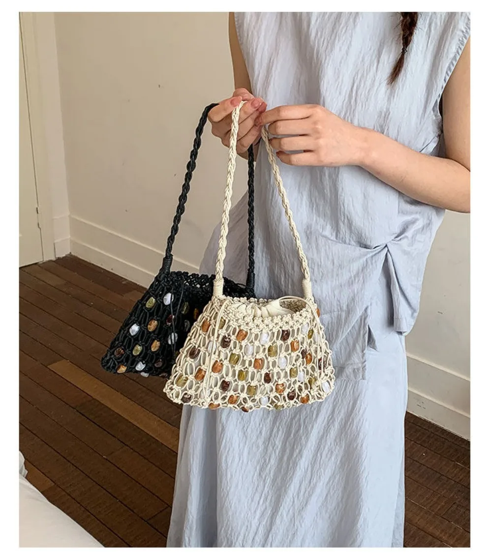 Neue Hohle Gewebte Perlen-Schultertasche Böhmische Sommer-Perlen-Gewebte Tasche Große Kapazität Bunte Crossbody-Strandtasche Einkaufstasche – Detail 4