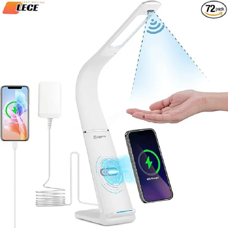 LECE Silicone Eye Caring Reading Lamps Gesture Control Office and Living Room Desk Lamp with Wireless Charger