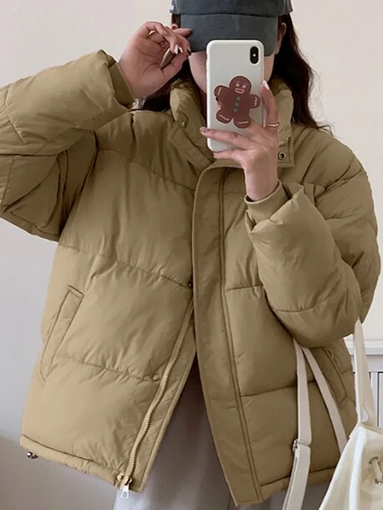 Korean Sle ort Puffer Jaet Women's Thiened Cotton Coat Bread Sle Autumn Winter New Arrival Commute Zipper Long Sve
