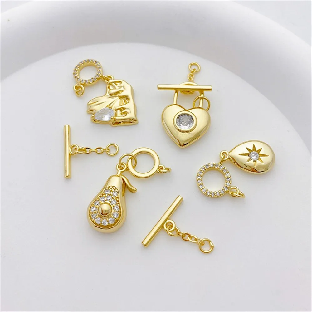 14K Gold Inlaid Zircon Love Extension Chain OT Buckle Handmade Diy Bracelet Connected with Finishing Buckle Jewelry Accessories