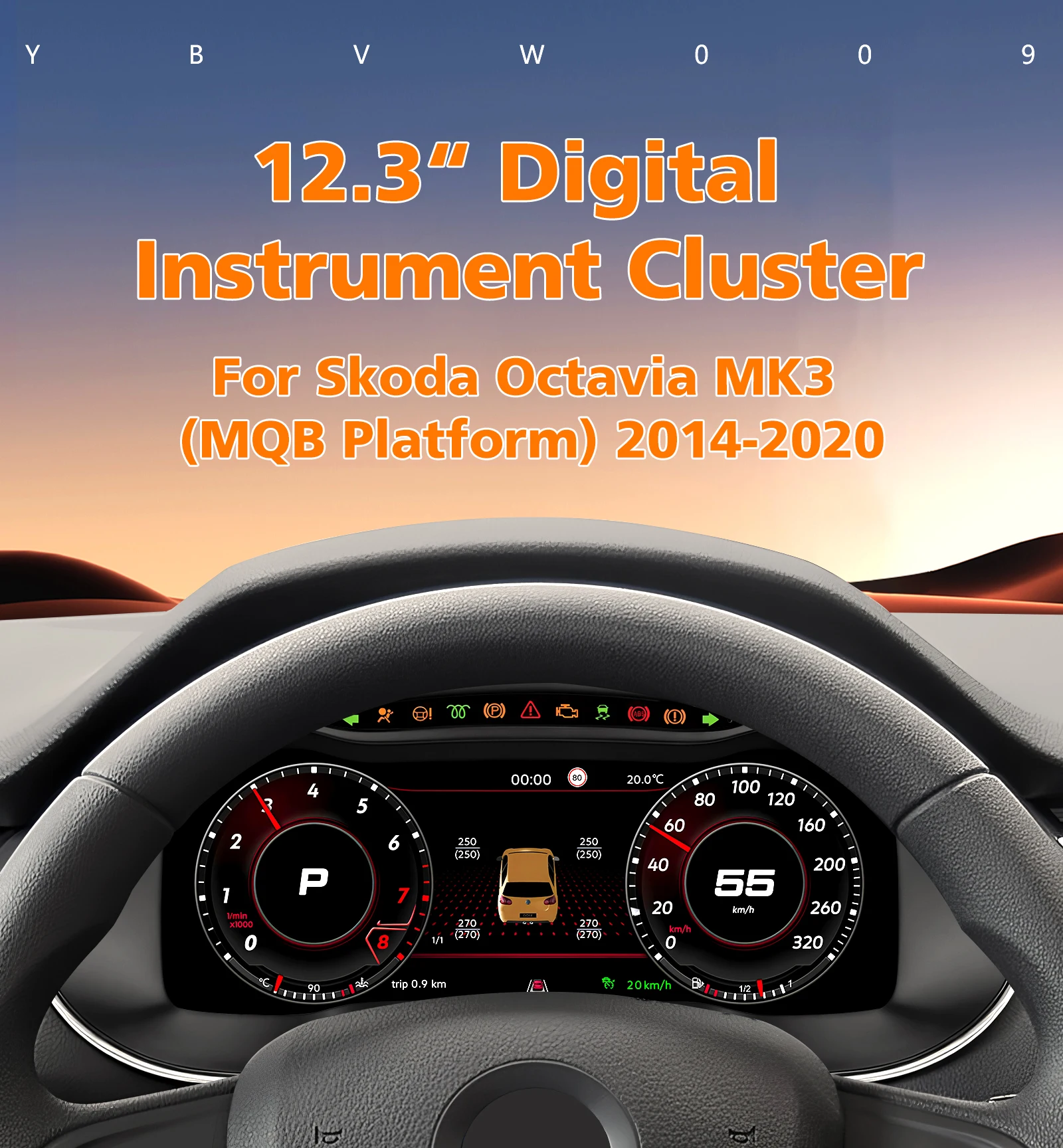 12.3"LCD Screen Instrument Cluster Carplay &Android Auto For Skoda Octavia MK3 2014-2020 Speedometer Virtual Cockpit Dashboard