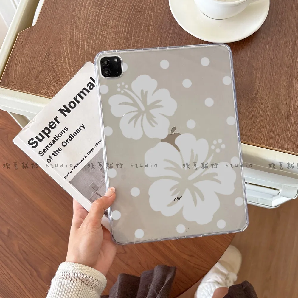 White Polka Dots Girl Hibiscus Tablet Case For iPad Pro 11 13 M2 M4 M3 10.2 5/6th 7/8/9/10/11th Mini 6 7 Air 3 4 5 6 Stand Cover