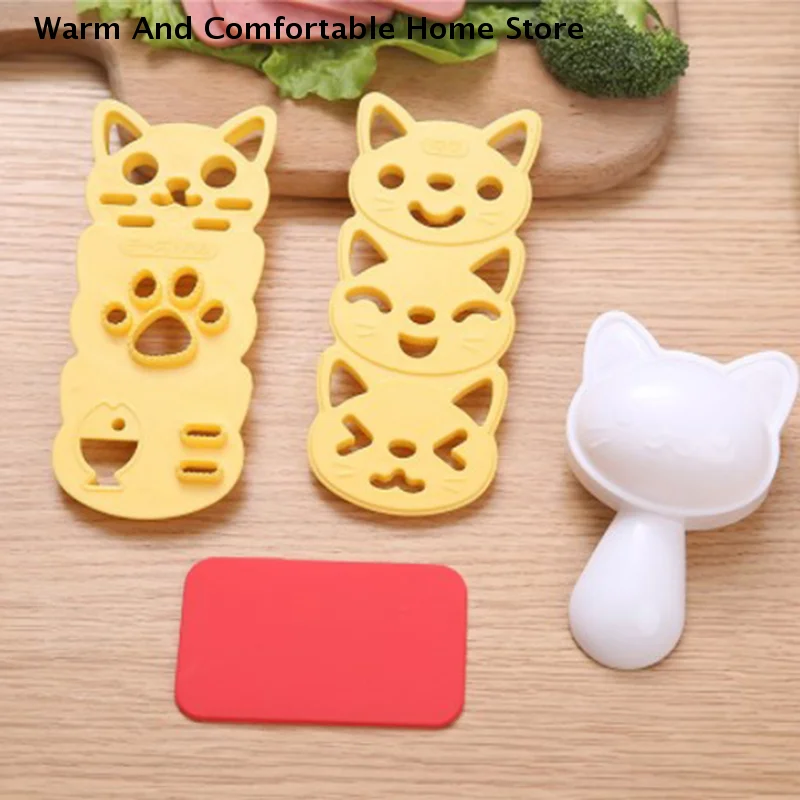 【SE】Reusable Cute Cat Rice Ball Mold Set Kids Cartoon Lunch Box DIY Creative Japanese Rice Sushi Tool Cake Molds Silicone Molds