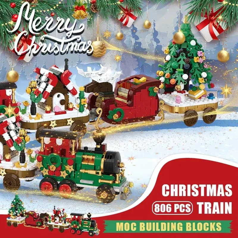 Décennie s de construction de train de Noël pour garçons, arbre de Noël créatif, briques de modèle de voiture, cadeau de Noël, série d'idées, ville, nuits, MOC