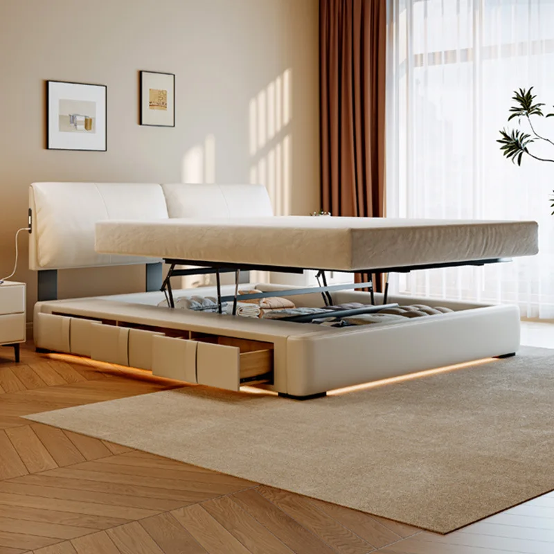 [Ultra-thin bedside series collection] Elephant ear puff square adjustable bedside multi-functional leather bed