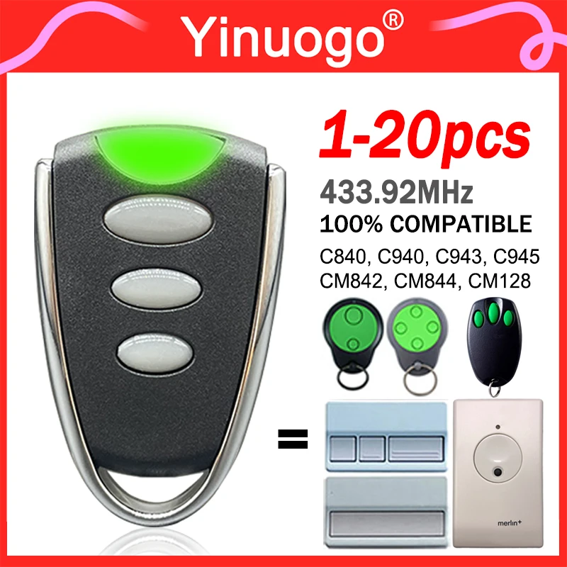 

1-20pcs For MERLIN C940 C943 C945 C840 CM842 CM844 CM128 Garage Door Remote Control 433.92MHz Garage Door Opener