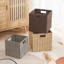 Woven Cube Foldable Storage Bins Basket Organizer with Handle Organizing Laundry Cube Furniture Shelving in Closet Basket