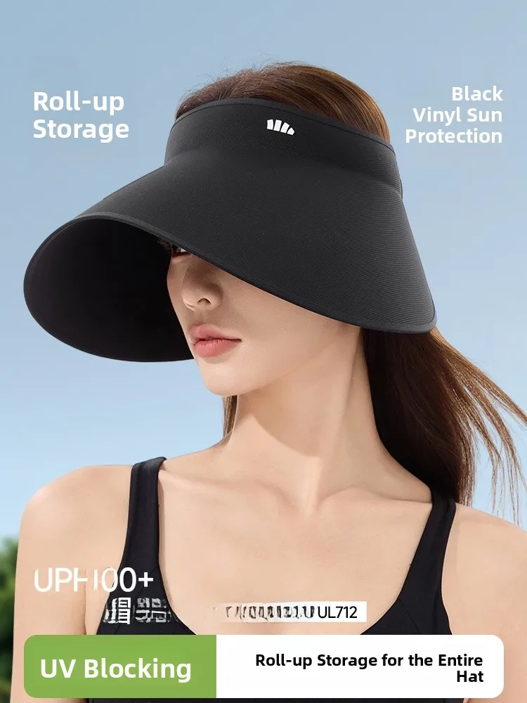 Banana Leaf Sunshade Hat Women's Large Brim Empty Top Hat Egg Roll Style Casual Summer Hat Outdoor Hat Black Glue Face Slimming