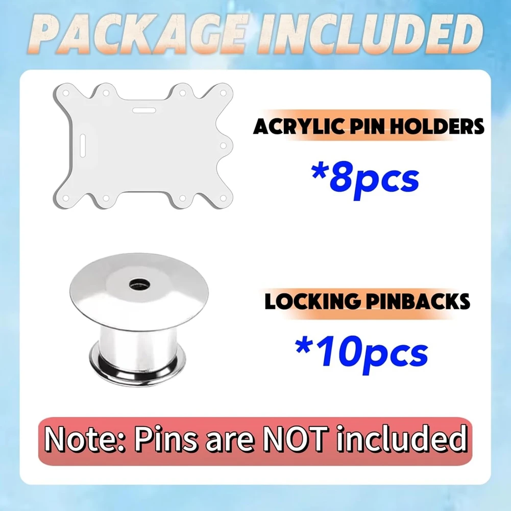 B50B-8 PCS Badge Buddy Pin Holders With 10 Locking Backs - 9 Hole Acrylic Displays, Fits Both Horizontal & Vertical ID Badges