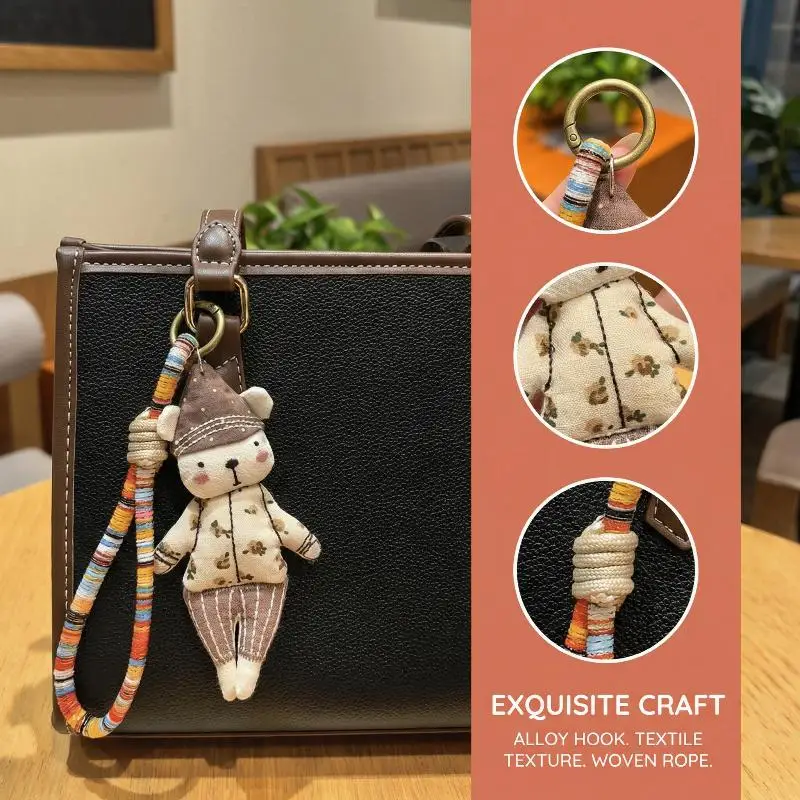 Handmade Adorable Cartoon Animal Keychain Fashion Fabric Pendant for Backpack Decoration Handcrafted Key Ring