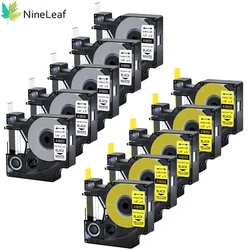 NineLeaf 5PK 6-24mm Black on White/Yellow Heat Shrink Tube Tape For Dymo RHINO Label 18051 18052 18053 18054 18055 18056