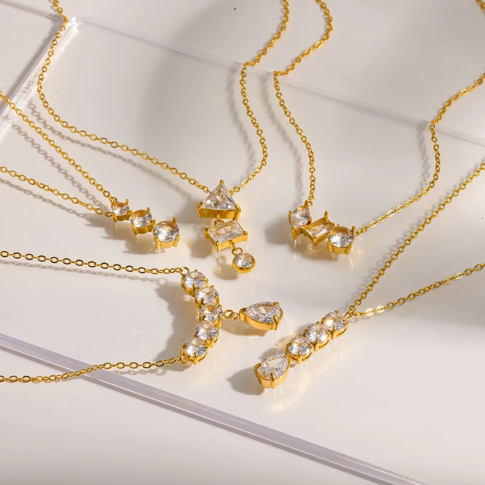 18K vergoldete Edelstahl-Halskette mit Wassertropfen-Zirkon-Anhänger für Damen, luxuriöser wasserdichter Schmuck für den täglichen Gebrauch, Geschenk. – Detail 1