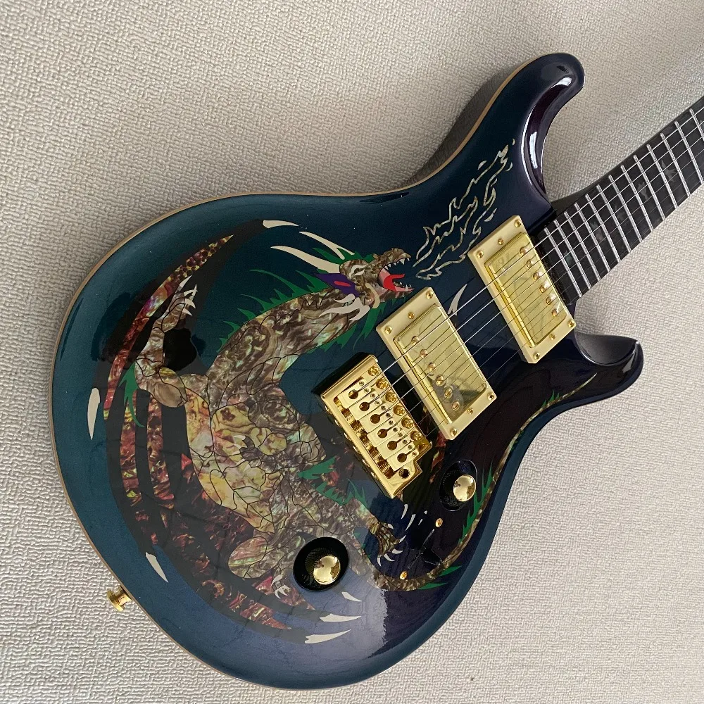 Unique Color-changing Electric Guitar, Dragon Pattern, Maple Top, 6 Strings, Gold Hardwares, Exquisite Design