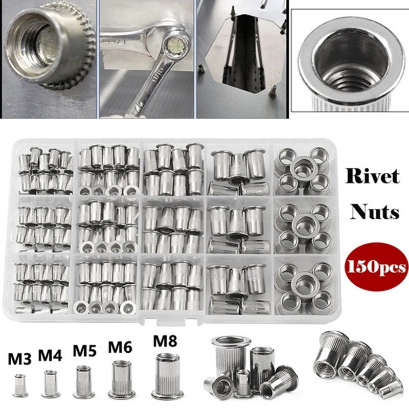 150 Stuks Klinknagel Moeren Tier Doorn Kit M3/M4/M5/M6/M8 Moer Klinknagel Doorn Reparatietool Moer Klinknagel Tang Set Met Tang