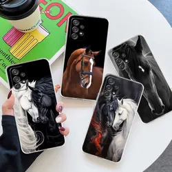 Black White Horses Galloping For Samsung Galaxy A55 Case A54 A52 A53 5G A15 A14 A13 A21S A23 A51 A34 A35 A33 A32 A72 Clear Cover