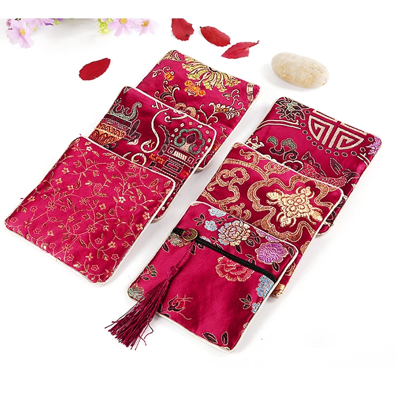 Zipper Tassel Brocade Jewelry Storage Bag Jewelry Bag Embroidered Small Cloth Bag Brocade Box Buddha Bead Bag Bracelet Lucky Bag