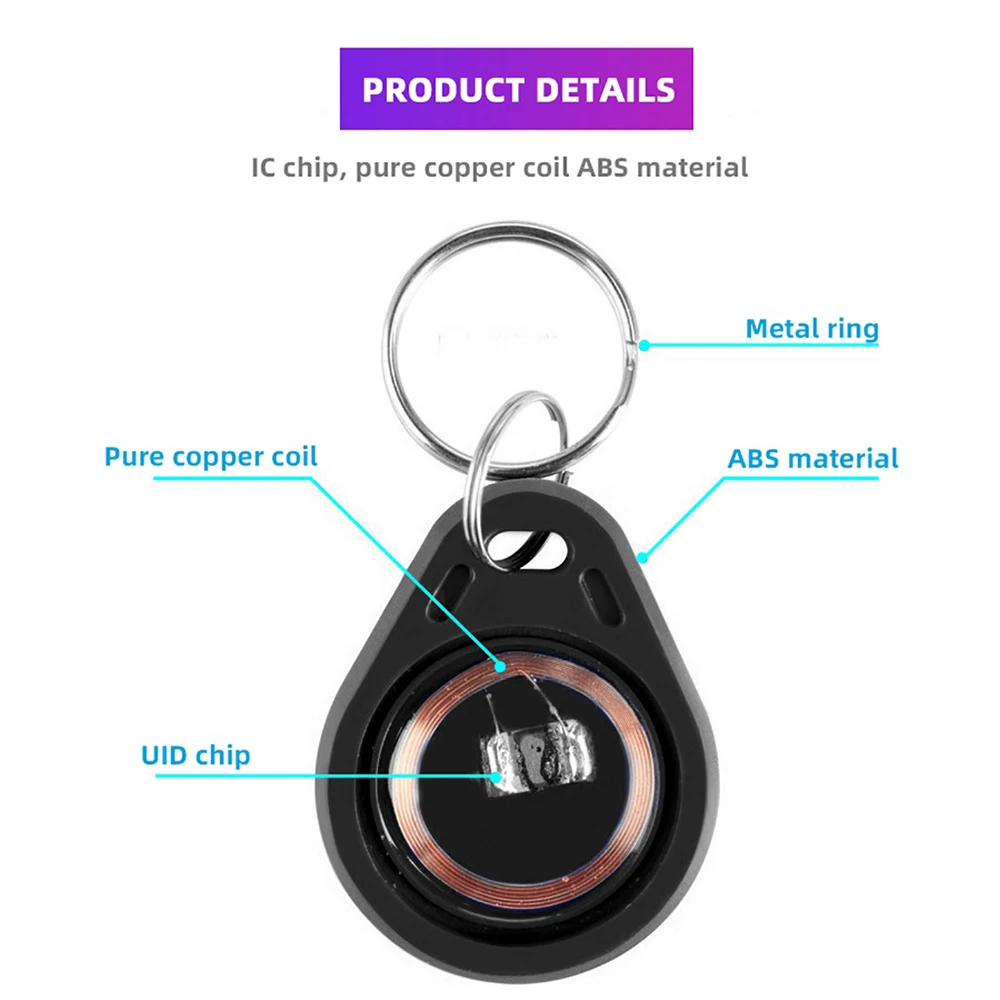 Rf hf 13.56mhz preto uid keyfob para clone reescrever mifare 1k s50 e fm1108 controle de acesso/fechadura de armário etiquetas de cartões chave
