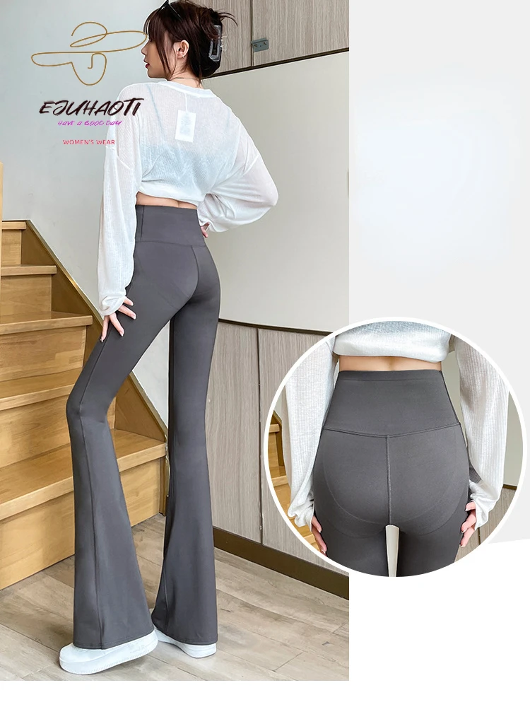 New Black Flared Shark Pants Women\'s Summer High Waist Appear Thin Sagging Sensation Trousers Fashion Woman Clothing Leggings