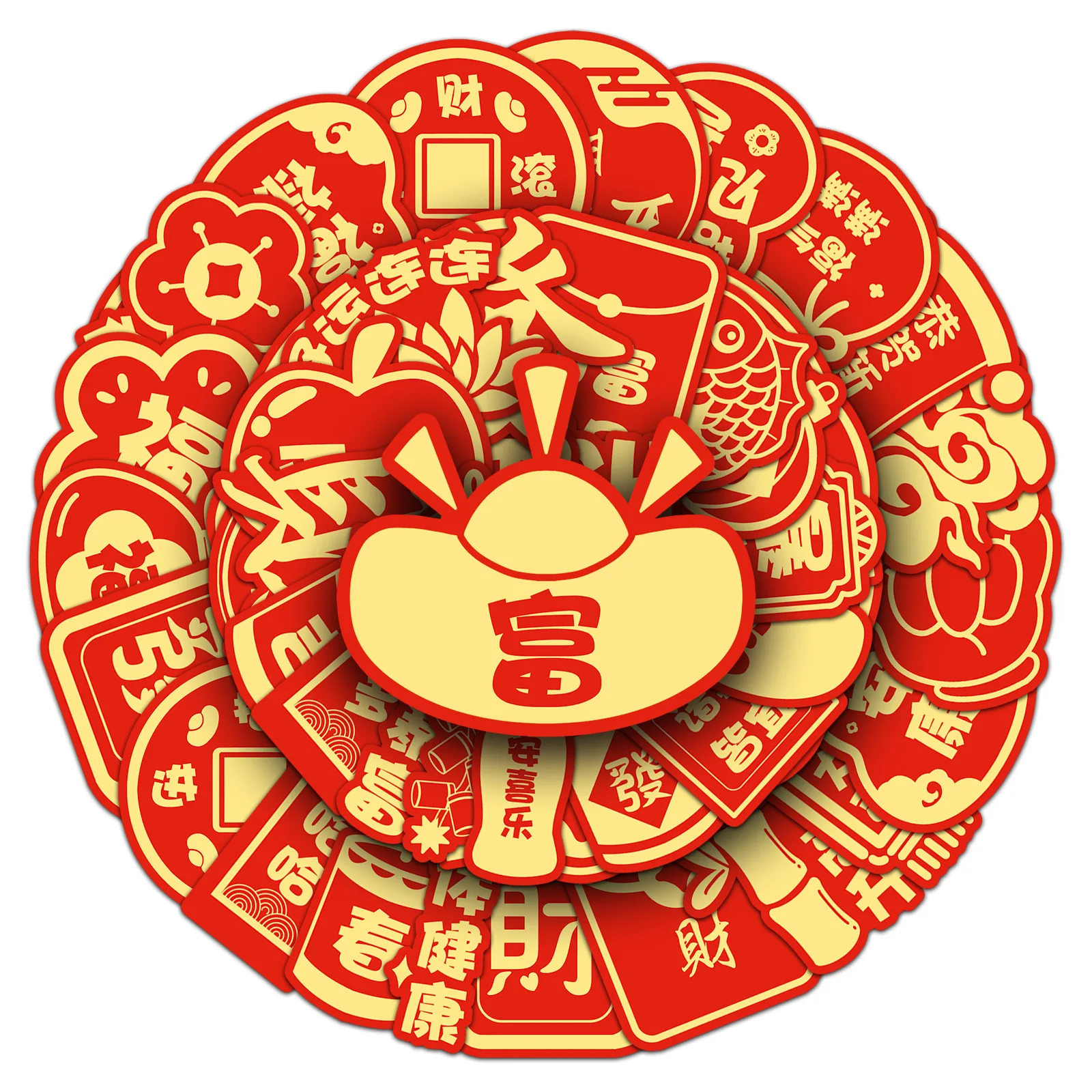 50 pçs palavras auspiciosas graffiti adesivos pintados à mão ano novo estilo chinês dos desenhos animados decalque notebook telefone guitarra skate