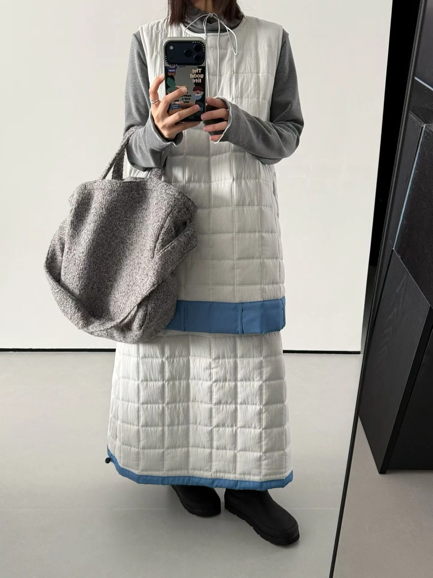 

Double-Sided Wear Japanese Artistic Color Blo Cotton Loose Vest Skirt Tofu Cube Plaid Button down Polyester Filled Women's ...