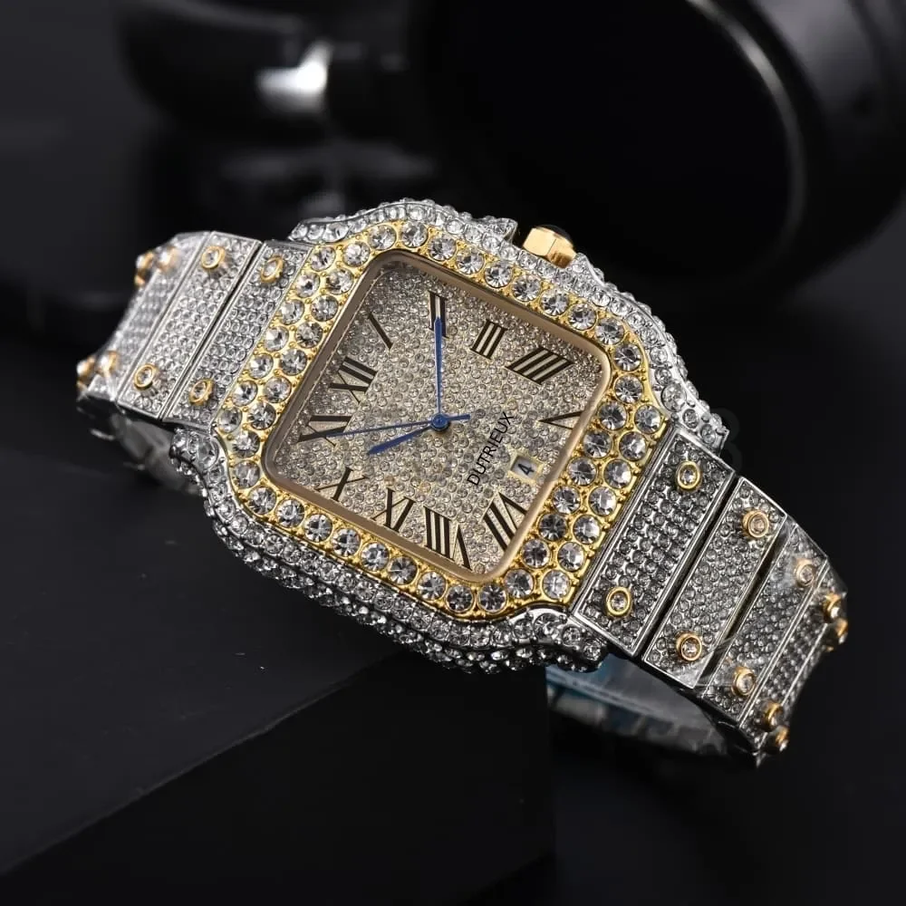 

Мужские часы с квадратным циферблатом, стальным ремешком, для повседневного и делового стиля, дизайнерские, с бриллиантами, модные мужские часы для подарка, оптом