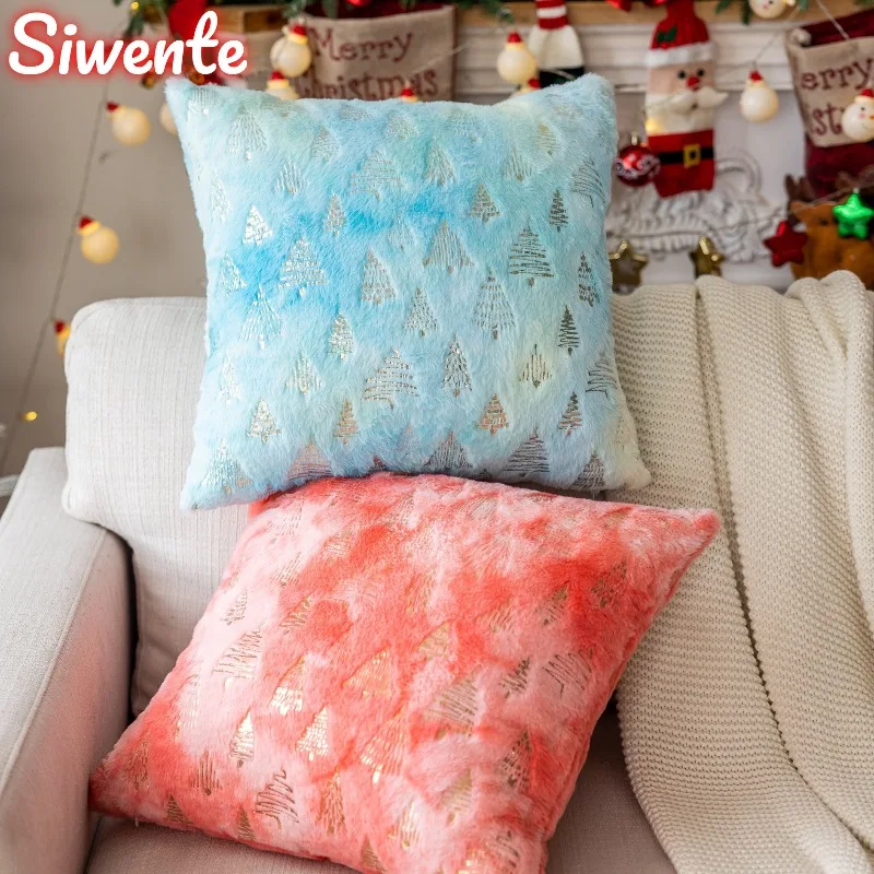 

Plush Gradient Jacquard Christmas Tree Throw Pillow Covers Decorative Pillowcase for Home Room Bedroom Living Room Car Seat Sofa