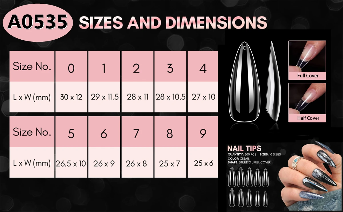 Makartt Künstliche Nagelspitzen 500 Stück Mandelform Vollabdeckung Gel-Spitzen Falsche Acrylnägel Stiletto Coffin Press-on Nägel Klar Natürlich – Detail 16