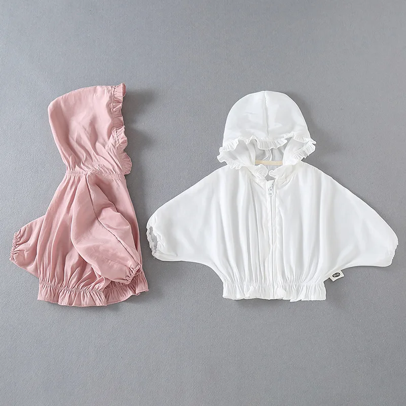 Summer Fashion Lightweight Plain Toddler Lovely Sun-Proof Chiffon Tops Hooded Full Zip Baby Girls Coats For 0-36 Months