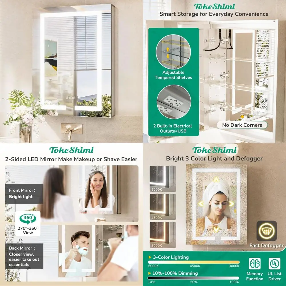 

24x32 LED Lighted Anti-Fog Medicine Cabinet Mirror for Bathroom, Surface or Recessed Mount with 3 Color Temperatures