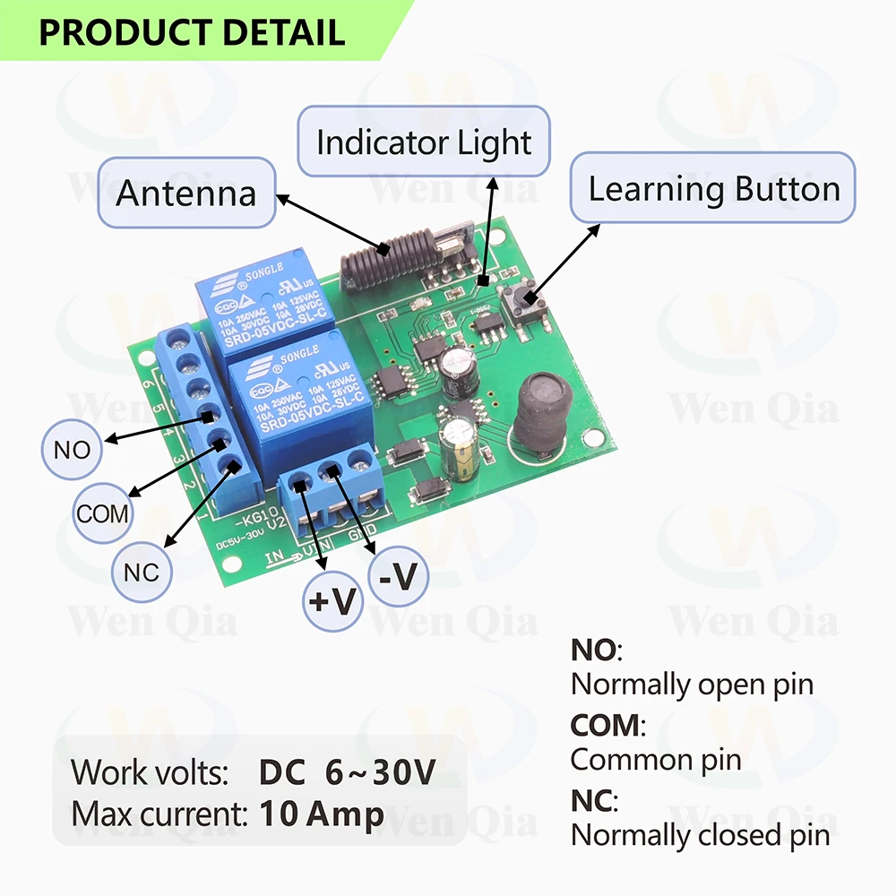 433MHz DC 6V 12V 24V 2CH Universal Wireless Remote Control Switch,500 Metres Range Transmitter, RF Receiver,for Lamp/Motor/DIY