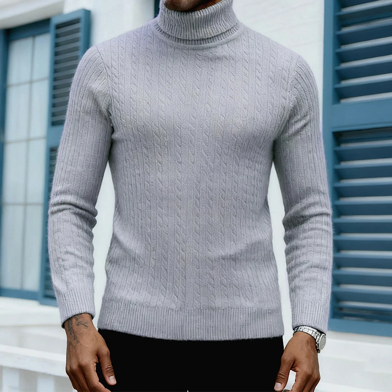 قاع البلوزات ضئيلة رجالي خريف شتاء عادية بلون طويلة الأكمام الياقة المدورة سترة دافئة سميكة الحياكة الرجال البلوز القمم #5