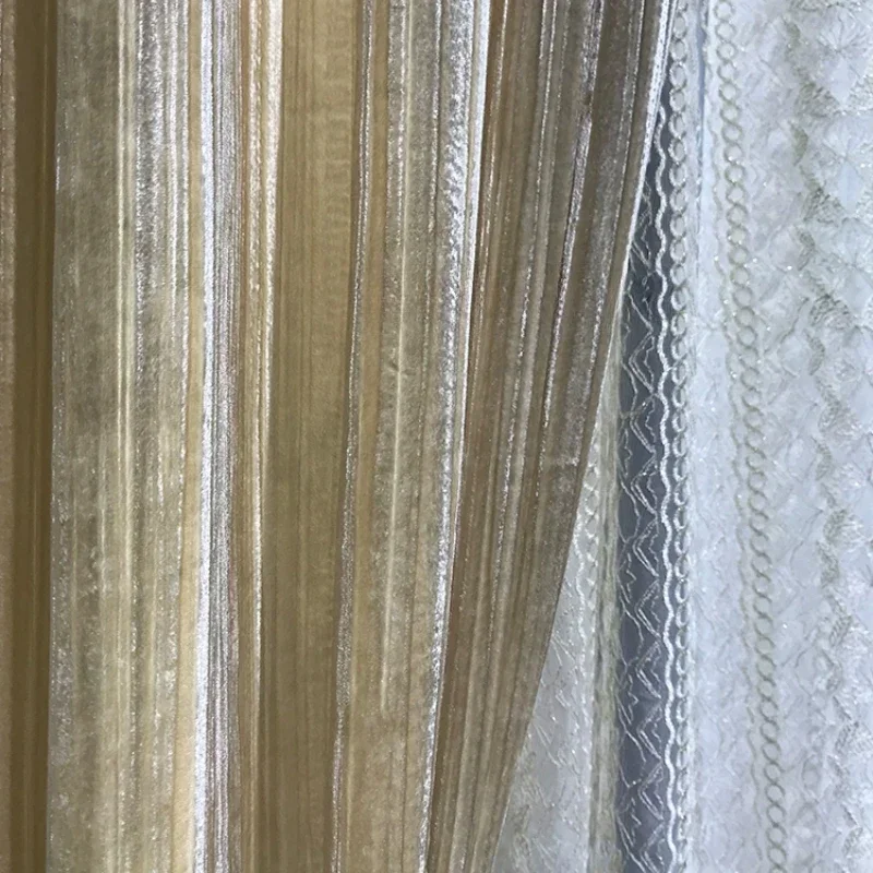 

Custom Size Fashion French Retro Crusher Velvet Champagne Super Luxury Curtains for Living Room Bedroom Dining Window Tulle