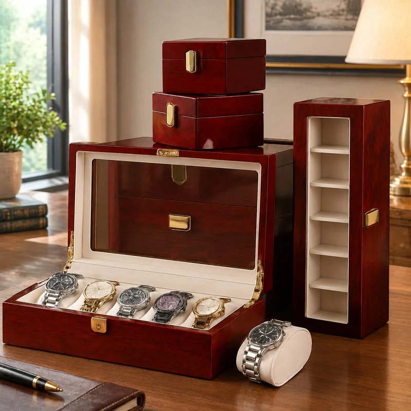 Wooden Jewelry and Watch Organizer Box with Multiple Compartments, 1-12 Slots, Stylish Storage for Men and Women