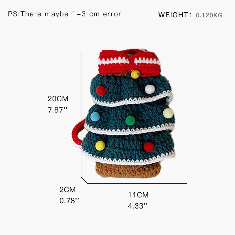 KOKOPEAS Winter Girls Knitted Christmas Tree Small Phone Purse Cotton Fabric Bow Bell Korean Style Fashion Simple Crossbody Bag