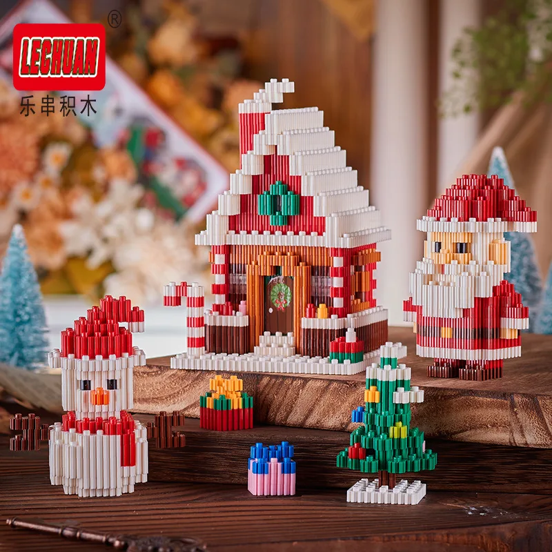 Micro Building Blocks Bricks Figure Toy para Crianças, Natal, Halloween, Papai Noel, Alce, Boneco de Neve, Casa na Árvore Montada, Linkgo, Presente