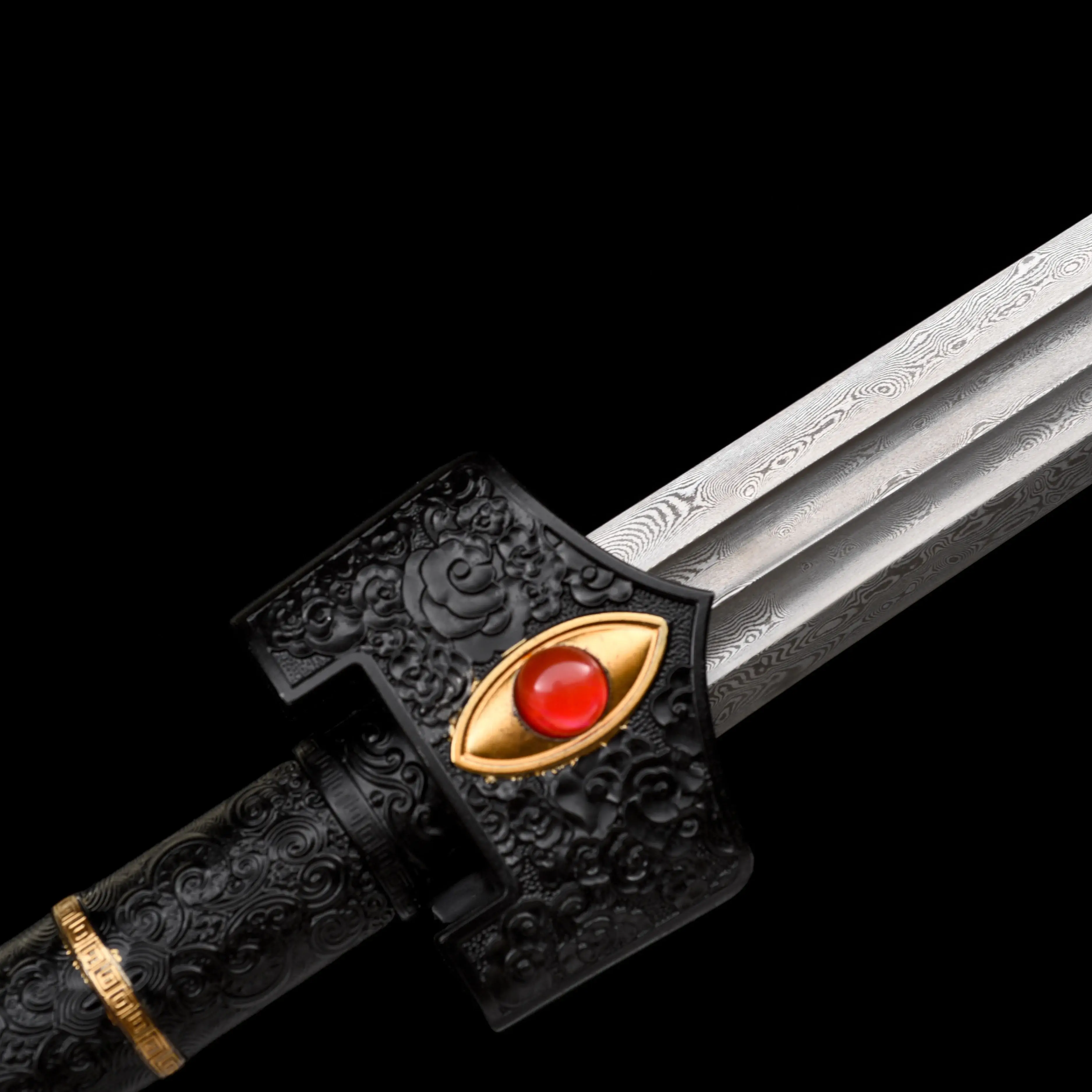 Damascus steel blade,true samurai sword,Golden Dragon sharp katana Full Tang,double blood slot design,combat-ready, unique gift