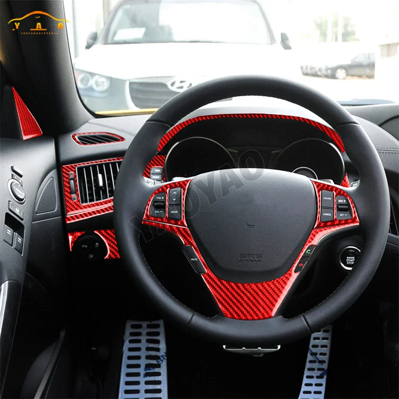 ملصق سيارة لشركة هيونداي جينيسيس كوبيه 2013-2016 ألياف الكربون عجلة القيادة لوحة أزرار مجموعة غطاء الكسوة اكسسوارات السيارات #4