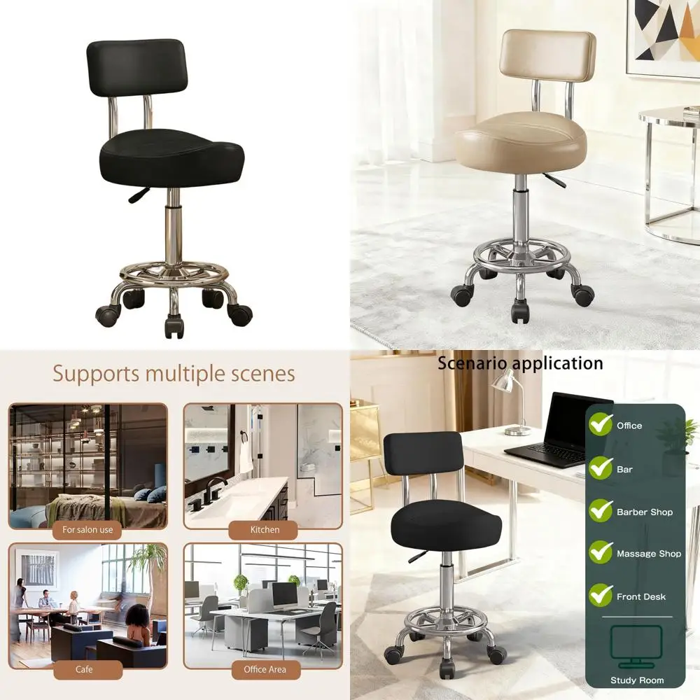 

Black PU Leather Swivel Office Chair with Adjustable Height, Lumbar Support and Footrest for Home & Office Use