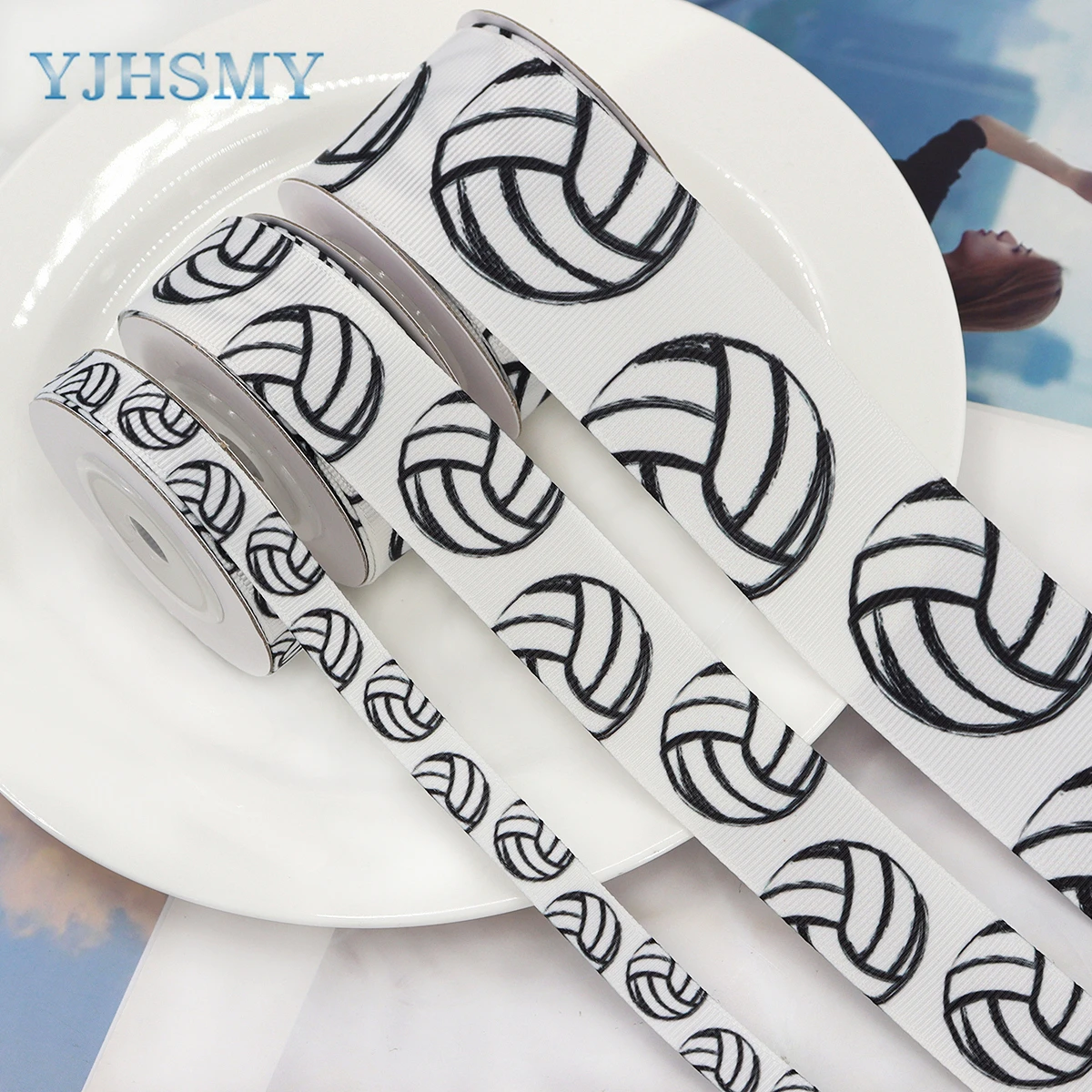 Black and White Satin Ribbon Print Volleyball Ribbon Printed Ribbon for DIY Crafts Gift Wrapping Wedding Party Decoration