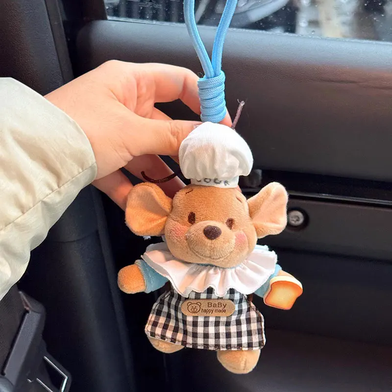 ديزني ويني ذا بوه رو الكنغر أفخم محشوة المفاتيح Kawaii الشيف الزي ظهره سستة ديكور دمية قلادة هدايا عيد الميلاد