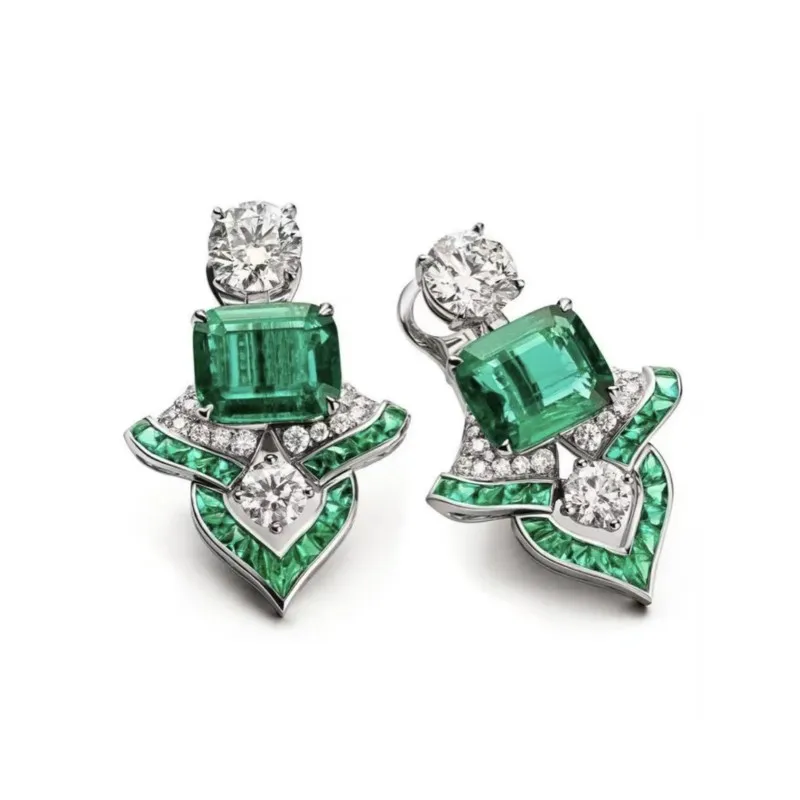 ZOCA Vintage 925 Sterling Silver Emerald White Sapphire Gemstone Flower Ear Studs Earrings For Women Fine Jewelry Wholesale