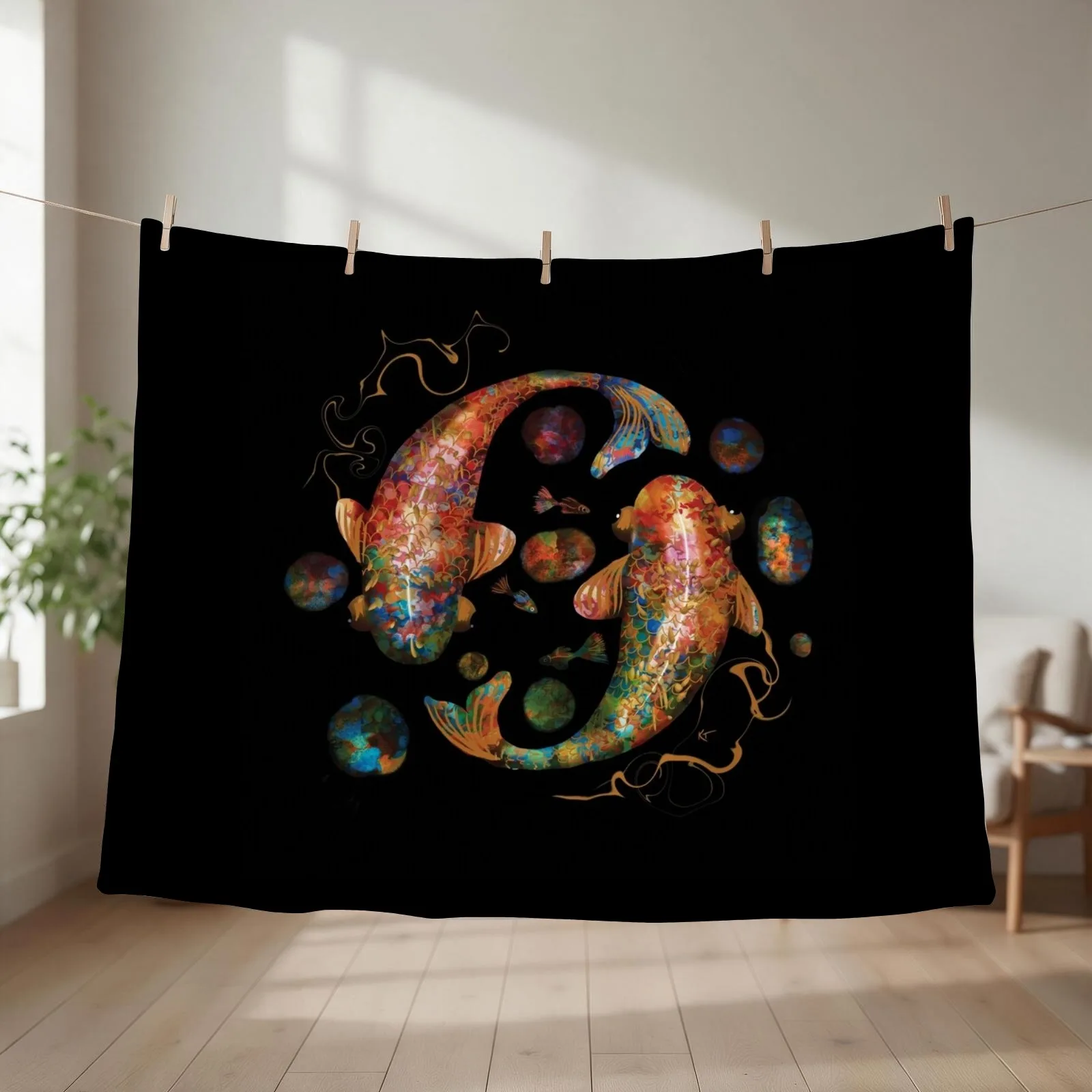 Lucky Koi Treasure Throw Blanket couch cozy soft plush fuzzy picnic outdoor blanket